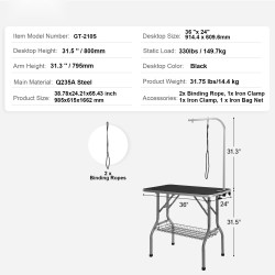Trimmauspöytä ruostumatonta terästä 915 x 610 mm taittuva keskikokoisille ja pienille koirille