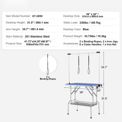 Trimmauspöytä ruostumaton teräs 915 x 610 mm taittuva keskikokoisille ja pienille koirille