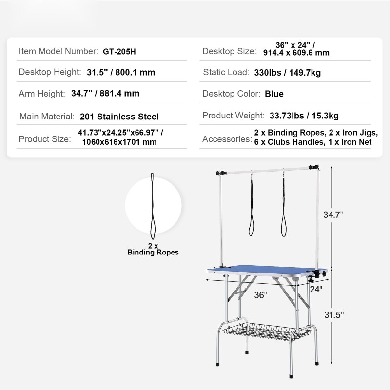 Trimmauspöytä ruostumaton teräs 915 x 610 mm taittuva keskikokoisille ja pienille koirille