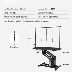 Hydraulinen trimmauspöytä ruostumattomasta teräksestä keskikokoisille ja pienille koirille