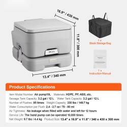 Kannettava WC 12 l jätesäiliöllä painehuuhtelulla vuotoa estävä irrotettava huuhtelusäiliö