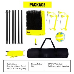 Kannettava ulkokäyttöinen lentopalloverkko polyeteeniverkolla säädettävällä korkeudella teräspylväillä mukana lentopallo pumppu