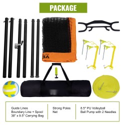 Kannettava ulkolentopalloverkkosetti säädettävällä korkeudella terästolpilla polyeteeniverkolla sisältää pallon pumpun ja