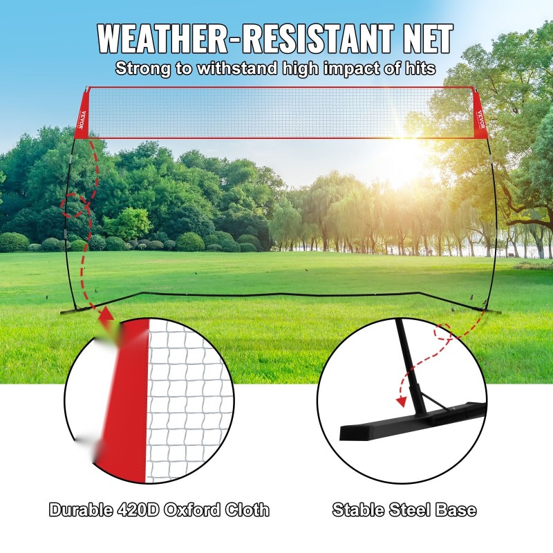 Kannettava vapaasti seisova lentopalloverkko 14 jalan leveä korkeus 7,4–8 jalan sisä- ja ulkokäyttöön