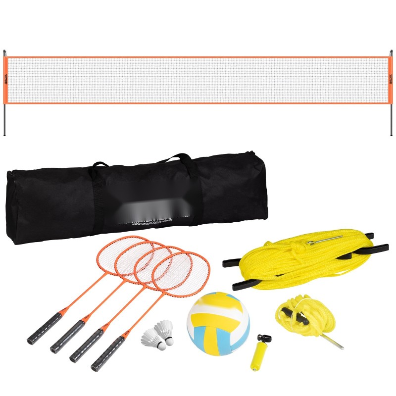Lentopallo ja sulkapallosetti ulkokäyttöön 21 PE-lankaisella verkolla 32 mm terästangoilla