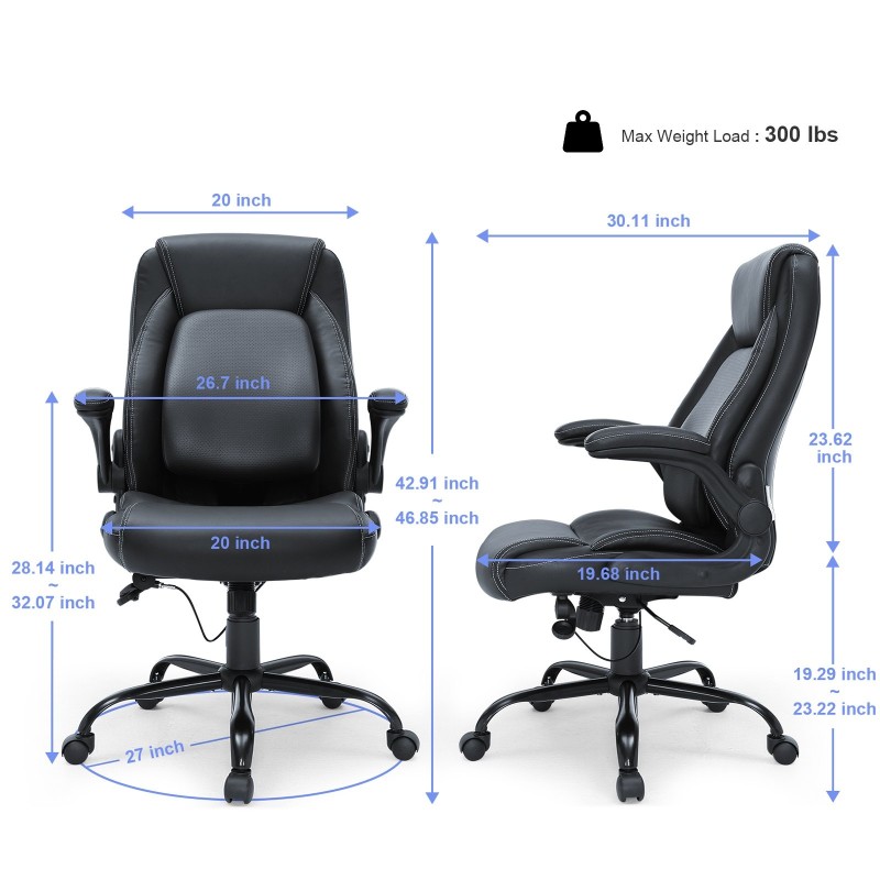 Toimistotuoli korkea selkä PU-nahka säädettävä ristiseläntuki kaksikerroksinen istuinpehmuste ylös kääntyvät käsinojat
