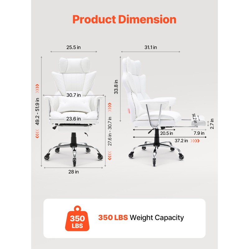 Kallistuva toimistotuoli PU-nahkaverhoilu leveällä istuimella ja jalkatuella säädettävällä lanneltuella metallirungolla
