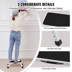 Taitettava yksitasoinen teräsjakkara 150 kg kantavuus kolme säädettävää korkeutta liukumaton askelma