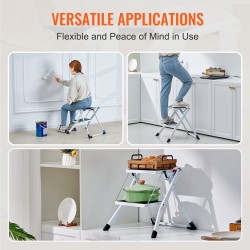 Taitettava kaksivaiheinen teräsjakkara 150 kilogramman kantavuus leveillä liukuestopinnoilla tukikaiteella