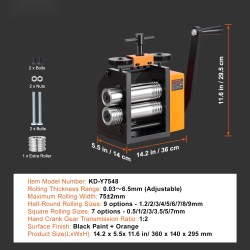 Rullausvalssi teräsrunkoinen 75 mm kolmitoiminen 0,03–6,5 mm säädettävä 1:2 hammaspyöräsuhde koruihin