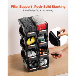 PP-muoviset pinottavat mustat laatikot 276x140x130 mm 8 kpl pienille osille