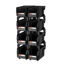 PP-muoviset pinottavat mustat laatikot 276x140x130 mm 8 kpl pienille osille