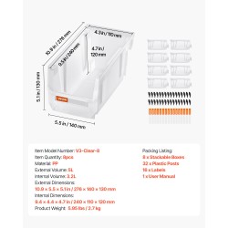 Pinottavat läpinäkyvät muovilaatikot PP-muovi 276x140x130 mm 8 kpl