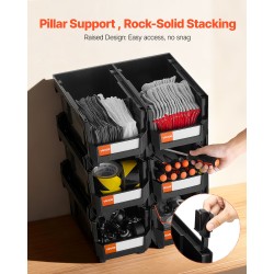 PP-muoviset pinottavat säilytyslaatikot koko 37,7×21,5×18 senttimetriä kuusi kappaletta musta