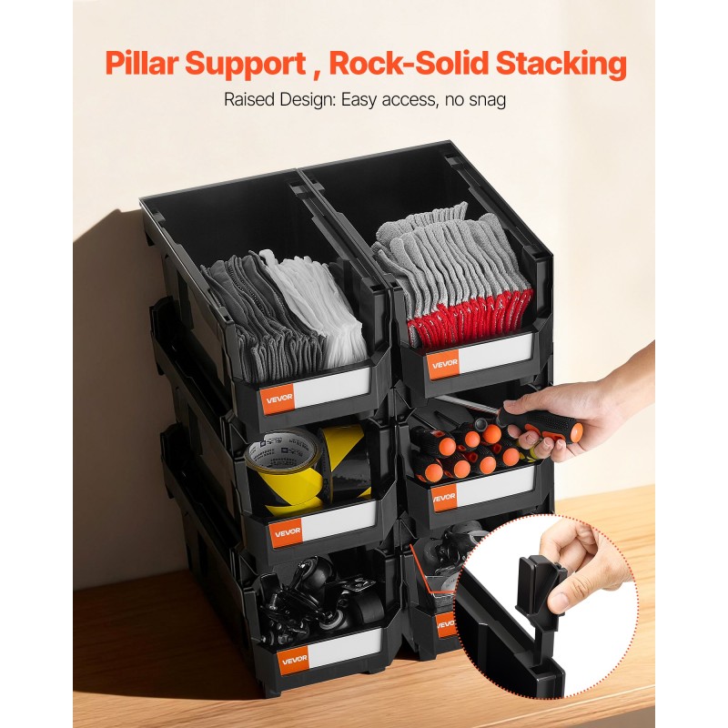 PP-muoviset pinottavat säilytyslaatikot koko 37,7×21,5×18 senttimetriä kuusi kappaletta musta