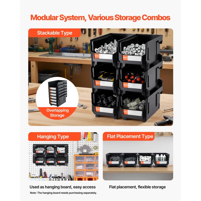 Pinottavat PP-muovilaatikot 377 x 215 x 180 mm 12 kpl musta läpinäkyvä