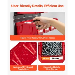 Seinäkiinnitteinen säilytysjärjestelmä 12 PP-muovilaatikkoa 3 teräskiskoa punainen pienosille