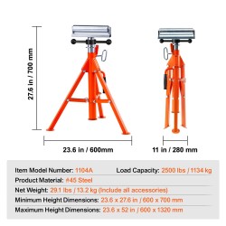Rullateline 45-teräksestä 1134 kg kantavuus 700–1320 mm korkeussäädettävä putkille ja puulevyille