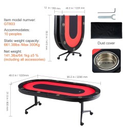 Pokeripöytä taitettava 229 senttimetriä ovaalinen 10 pelaajalle verapintainen pehmustetut reunat ruostumattomat mukitelineet