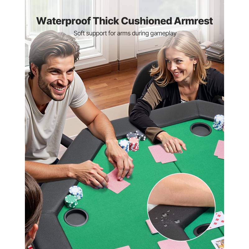 Pokeripöytä taitettava 8 pelaajalle 1220 mm huopapinta metallijalat pehmustetut reunat mukitelineet