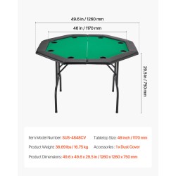 Pokeripöytä taitettava 8 pelaajalle 1220 mm huopapinta metallijalat pehmustetut reunat mukitelineet