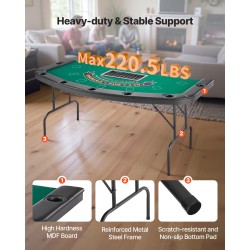 Taitettava pokeripöytä 7 pelaajalle huopapinta pehmustetut reunat mukitelineet