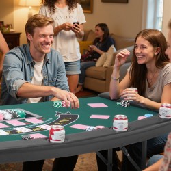 Taitettava pokeripöytä 7 pelaajalle huopapinta pehmustetut reunat mukitelineet