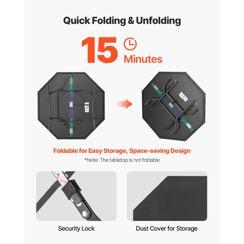 Taitettava kahdeksankulmainen pokeripöytä 8 pelaajalle huopapinnalla metallijaloilla