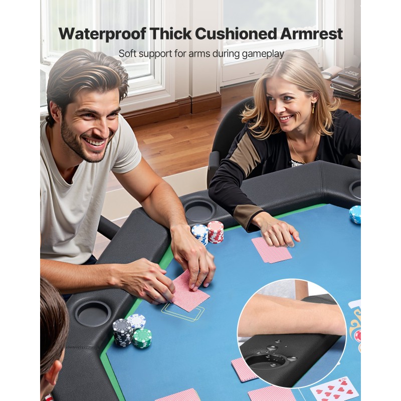 Taitettava kahdeksankulmainen pokeripöytä 8 pelaajalle huopapinnalla metallijaloilla