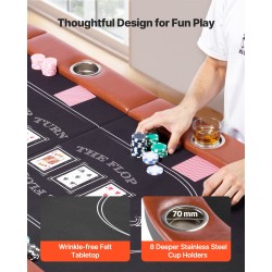 Taitettava soikea pokeripöytä 8 pelaajalle vihreä huopa pehmustetut reunat mukitelineillä metallijaloilla