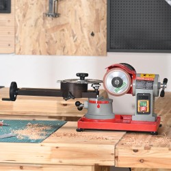 Pyörösahanterän teroitin 370 W 125 mm hiomalaikalla valurautarunko sopii 80–698 mm terille