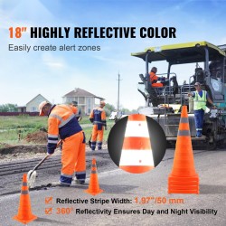 Kokoontaitettavat liikennekartiot 700 mm PP-muovi ja Oxford-kangas 4 kpl 360 asteen heijastinnauhat