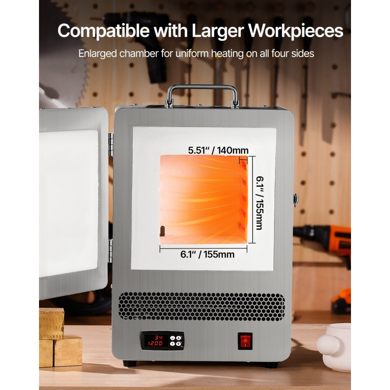 Pöytämallinen sähköuuni 1500 watin 1200 celsiusasteen ruostumattomasta teräksestä kullan ja hopean sulatus