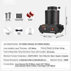 Sähköinen sulatusuuni 1350 watin 1150 asteeseen grafiittiupokkaat jalometallien sulatukseen