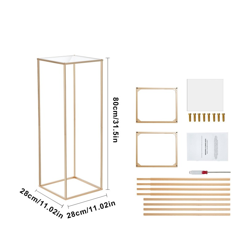 Kukkateline rautainen kultapinnoitettu 80 cm 2 kpl akryylitasolla hääjuhliin