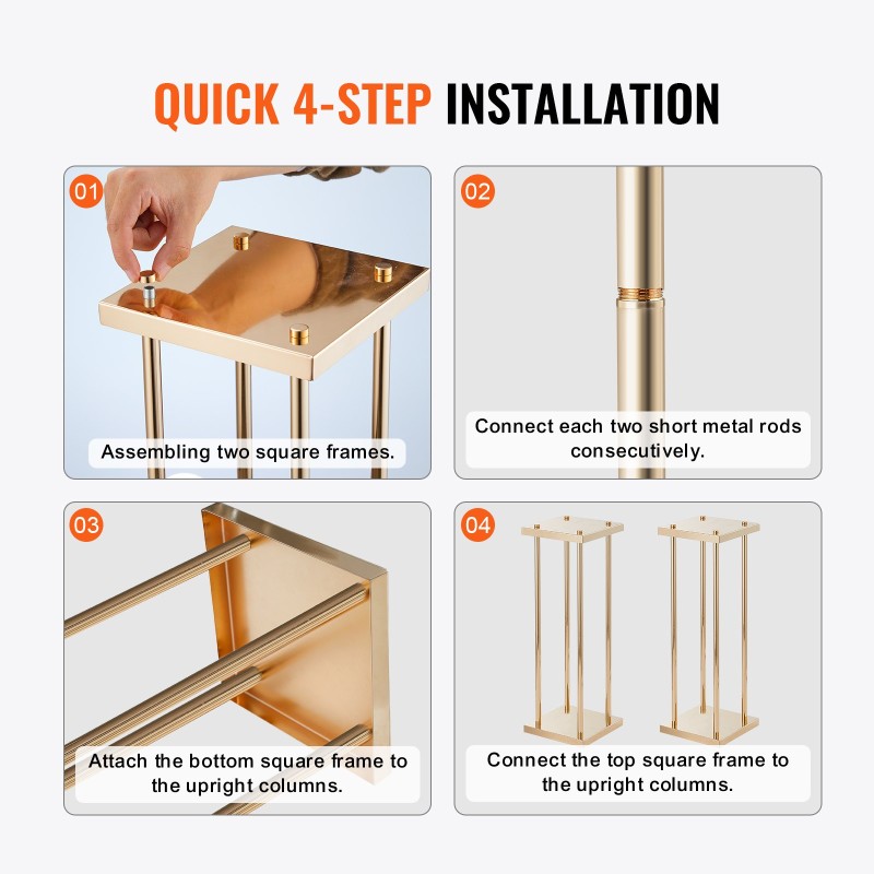 Rautainen sylinterimäinen kukkateline 60 cm korkea 4 kpl ranskankultainen pinnoite