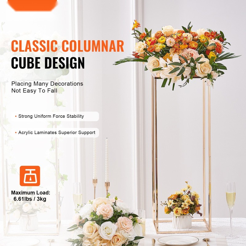 Hääkukkaständi rautainen 80 cm 10 kpl akryylitaso kullanvärinen suorakulmainen runko