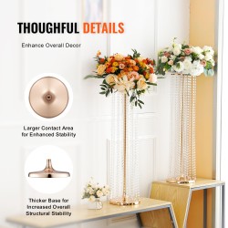 Hääkukkien teline rautainen yhdeksänkymmentä senttimetriä kymmenen kappaletta kristallikoristeella kultapinnoitteella