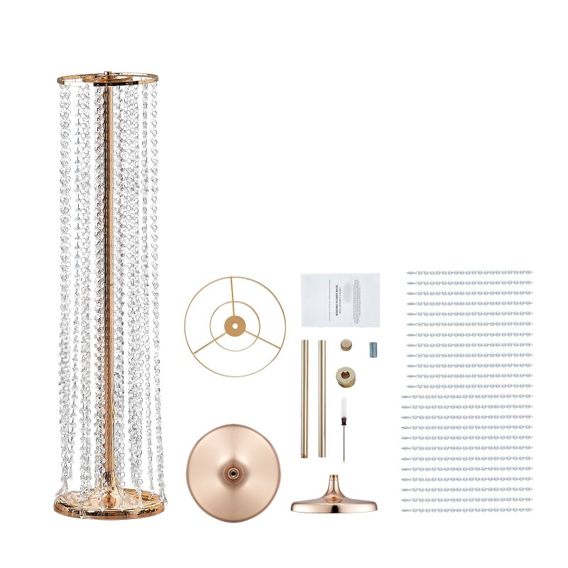 Rautainen kukkateline yhdeksänkymmentä senttimetriä kaksi kappaletta kristallikoristeilla häihin ja juhliin