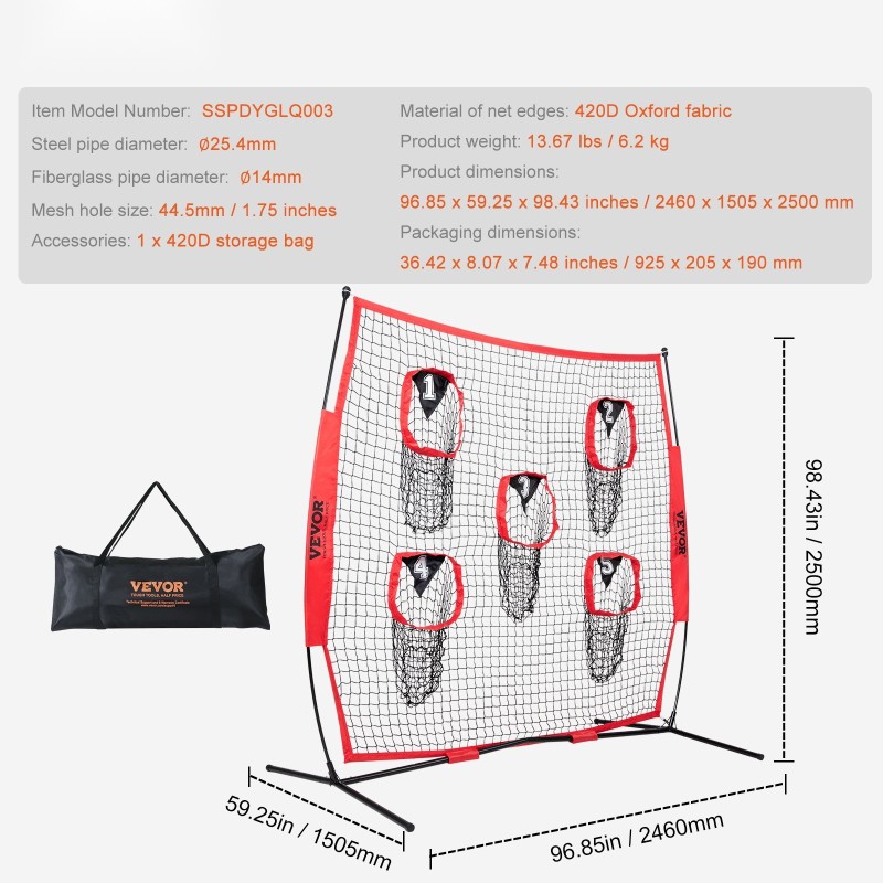 Heittoverkko 8 x 8 jalkaa solmuton viidellä kohdetaskulla kuljetuslaukulla
