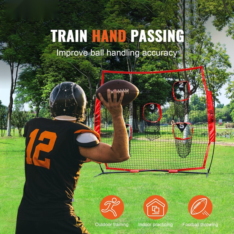Heittoharjoitusverkko amerikkalaiselle jalkapallolle seitsemän jalan kokoinen viisi kohdistustaskua teräs ja lasikuiturunko