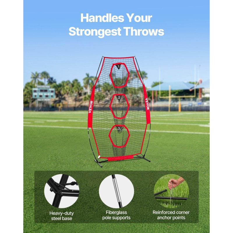 Amerikkalaisen jalkapallon heittoharjoitusverkko 3 kohdetaskua teräsrunkoinen lasikuitukaarinen kuljetuspussilla