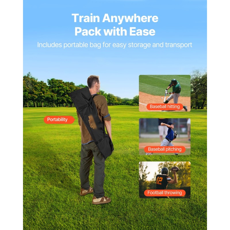 Amerikkalaisen jalkapallon heittoharjoitusverkko 3 kohdetaskua teräsrunkoinen lasikuitukaarinen kuljetuspussilla