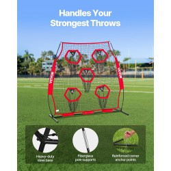Amerikkalaisen jalkapallon heittoharjoitusverkko 1828.8 x 1828.8 mm 5 kohdetaskua solmuton teräsrunko punainen