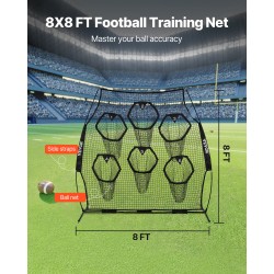 Heittoharjoitusverkko amerikkalaiseen jalkapalloon 2438x2438 mm solmuton 6 kohdetaskua