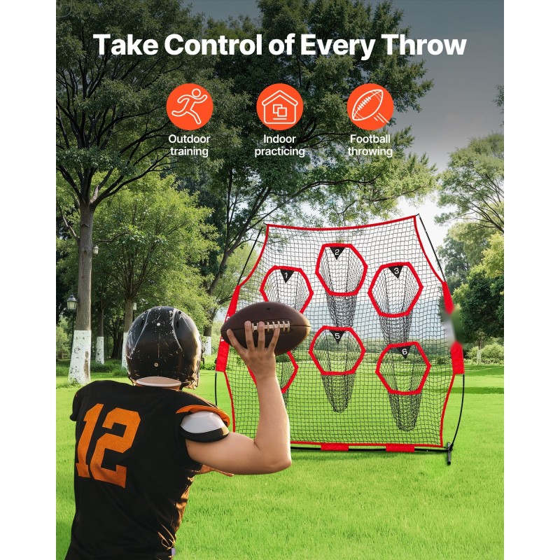 Heittoverkko amerikkalaisen jalkapallon harjoitteluun 2438x2438 mm solmuton punainen kantolaukku kiinnityshihnat