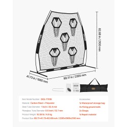 Amerikkalaisen jalkapallon solmuton heittoharjoitusverkko 2133,6 x 2133,6 mm teräsrunko 5 kohdetaskua kantolaukku