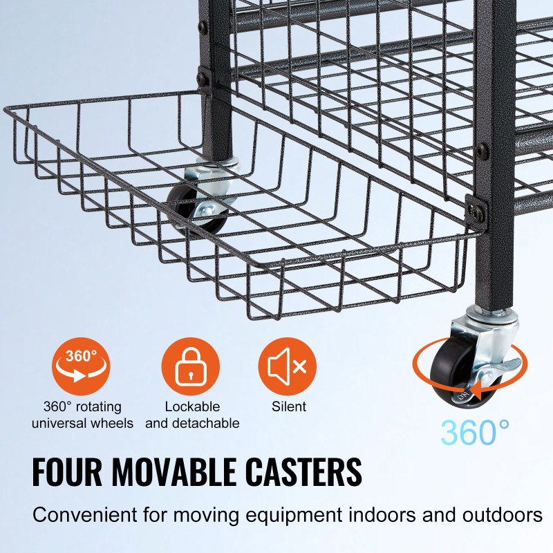 Urheiluvälinevaunu jauhemaalattua terästä 920x415x1156 mm musta lukittavat pyörät