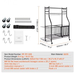 Urheiluvälinevaunu jauhemaalattua terästä 920x415x1156 mm musta lukittavat pyörät