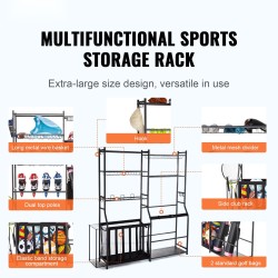 Teräksinen säilytyshylly kahdelle golfbägille koukuilla ja koreilla musta